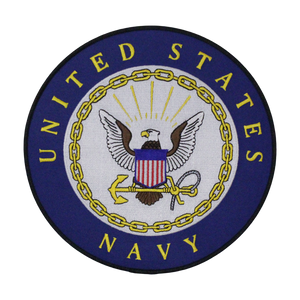 Front view of large U.S. Navy round embroidered patch with detailed Navy logo.