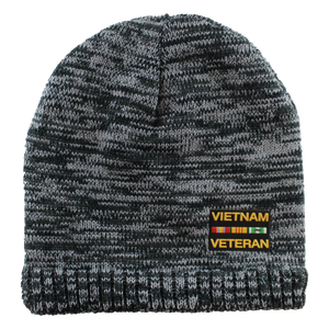 Front view of Vietnam Veteran Heathered Knit Beanie featuring embroidered Vietnam Veteran logo.