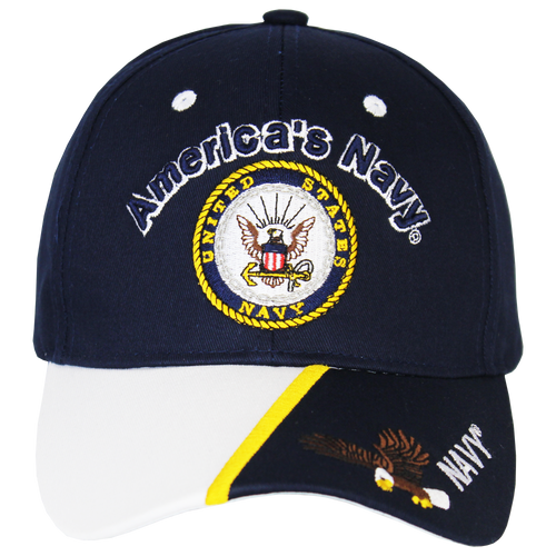 Front view of U.S. Navy Bungee Cap featuring embroidered Navy logo and curved visor.