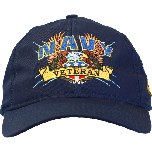Front view of Freedom Flex U.S. Navy Veteran Cap showing embroidered U.S. Navy emblem and Veteran text.