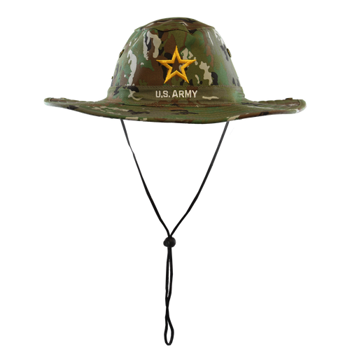 Front view of U.S. Army Digital Camo Military Hunter Hat featuring embroidered Army logo.