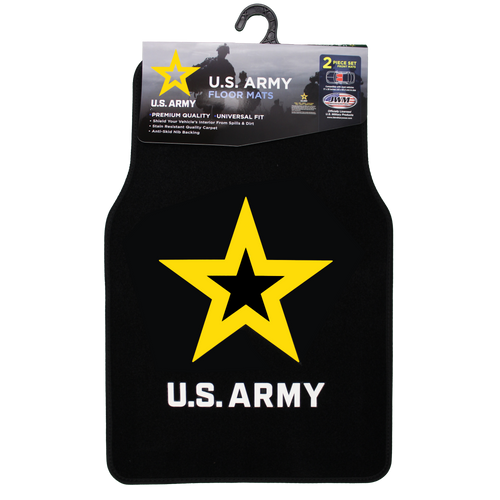Front view of U.S. Army Two-Piece Car Floor Mat Set featuring bold embroidered U.S. Army star logo