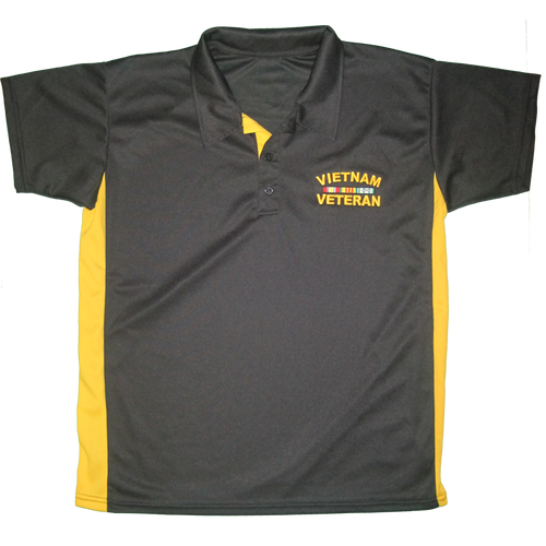 Front view of Made in the USA Vietnam Veteran Performance Polo Shirt featuring embroidered Vietnam Veteran emblem.