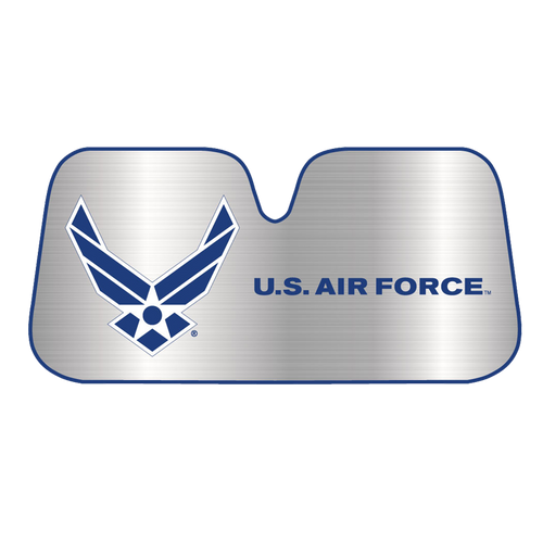 Front view of U.S. Air Force Auto Shade featuring bold Air Force emblem with reflective surface and accordion-fold design.