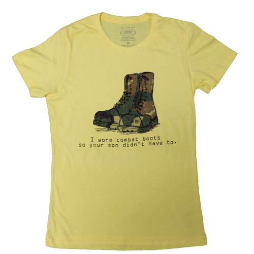 Front view of Women’s I Wear Combat Boots T-Shirt featuring bold graphic print.