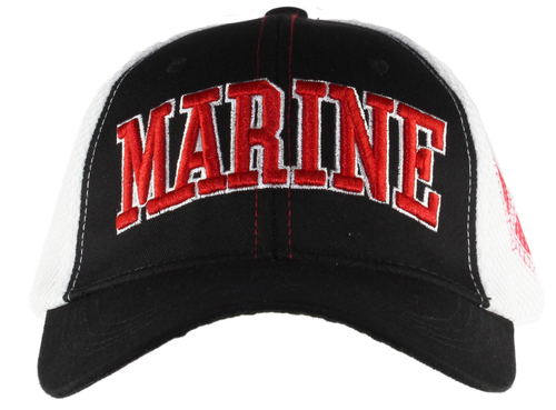 Front view of US Marines Mesh Printed Cap with 3D embroidered Marines lettering and structured foam panel.