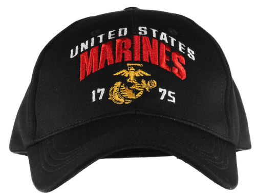 Front view of US Marines Performance Emblem Cap featuring 3D embroidered USMC logo on breathable fabric.