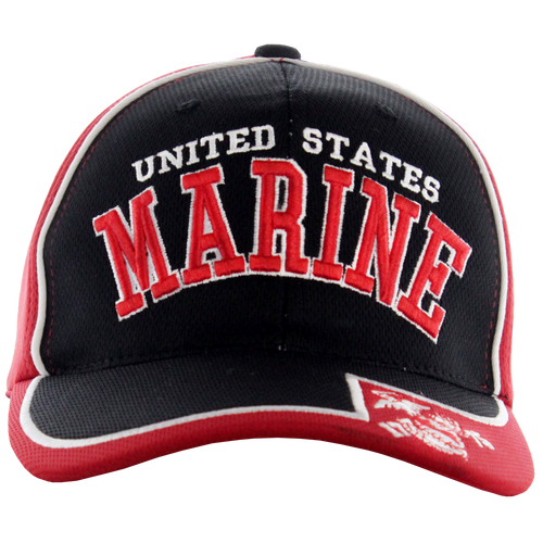 Front view of US Marines Two Tone Performance Cap featuring 3D embroidered United States Marine emblem.
