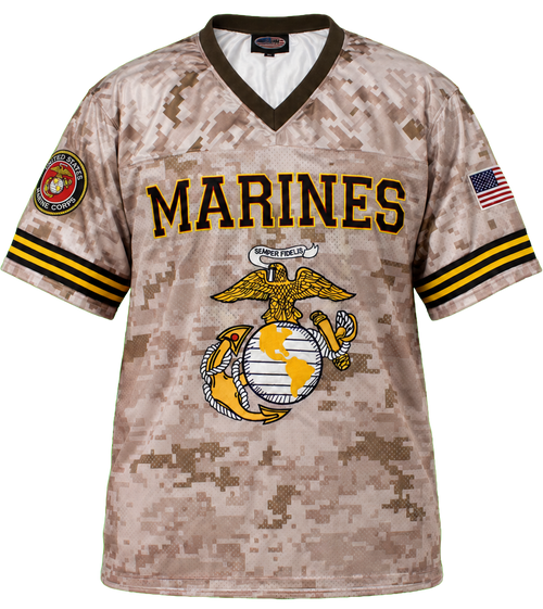 US Marines Digital Camo Embroidered Football Jersey | “Marines” & Globe and Anchor Edition