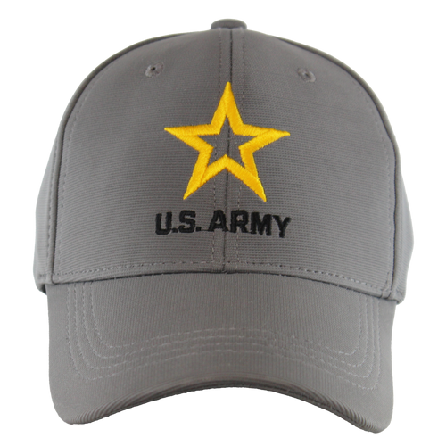 Front view of US Army Performance Steely Cap with embroidered Army logo.
