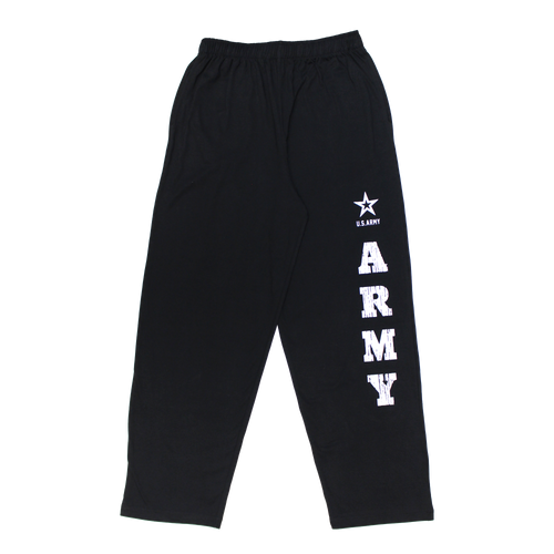 Front view of US Army Basic Lounge Pant featuring vintage Army print down the leg.