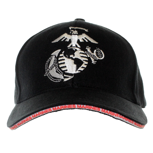 Front view of U.S. Marines Sandwich Cap featuring bold USMC embroidery and curved visor