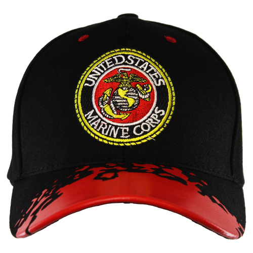 Front view of U.S. Marines Splatter Cap with embroidered Eagle Globe and Anchor on splatter background.