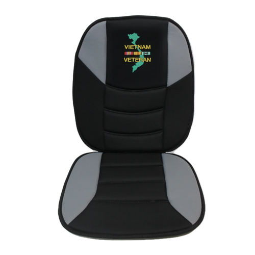 Close up of Vietnam Veteran Car Seat Cover showing detailed graphic and protective fabric.