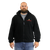 Model wearing Made in the USA U.S. Marines Black Fleece Zip-Up Jacket showcasing 3D embroidered emblem in outdoor setting.