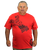Human model wearing Made in the USA U.S. Marines Eagle Flag T-Shirt featuring eagle and American flag graphic with Marines logo.