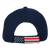 Back view of Blue Embroidered Proud American Cap featuring red and white flag stripes and adjustable strap.