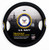 Front image of U.S. Navy steering wheel cover featuring official Navy emblem on durable black rubber.