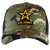 Front view of US Army Distressed Camo Cap featuring embroidered Army logo on distressed camouflage fabric.