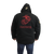Model wearing the black view of Marines hooded canvas jacket showcasing ‘USMC’ screen-printed design and rugged construction.