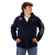 Model wearing the front view of U.S. Navy Insulated Canvas Jacket featuring screen-printed NAVY graphic and insulated canvas body