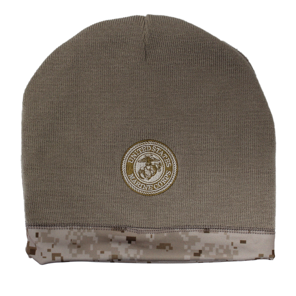 Front view of U.S. Marines reversible beanie with 3D embroidered Marines lettering.