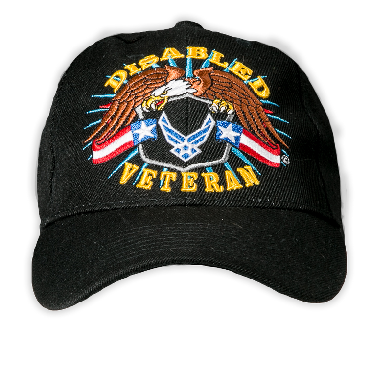 Front view of U.S. Air Force Disabled Veteran Cap featuring embroidered Air Force eagle and American flag details.