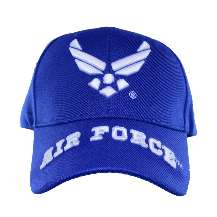 Front view of U.S. Air Force Wings Logo Cap featuring embroidered Air Force wings and 3D Air Force text
