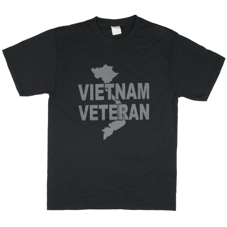 Front view of Vietnam Veteran Solid Color Front Logo T-shirt featuring large printed Vietnam Veteran emblem with service ribbon.