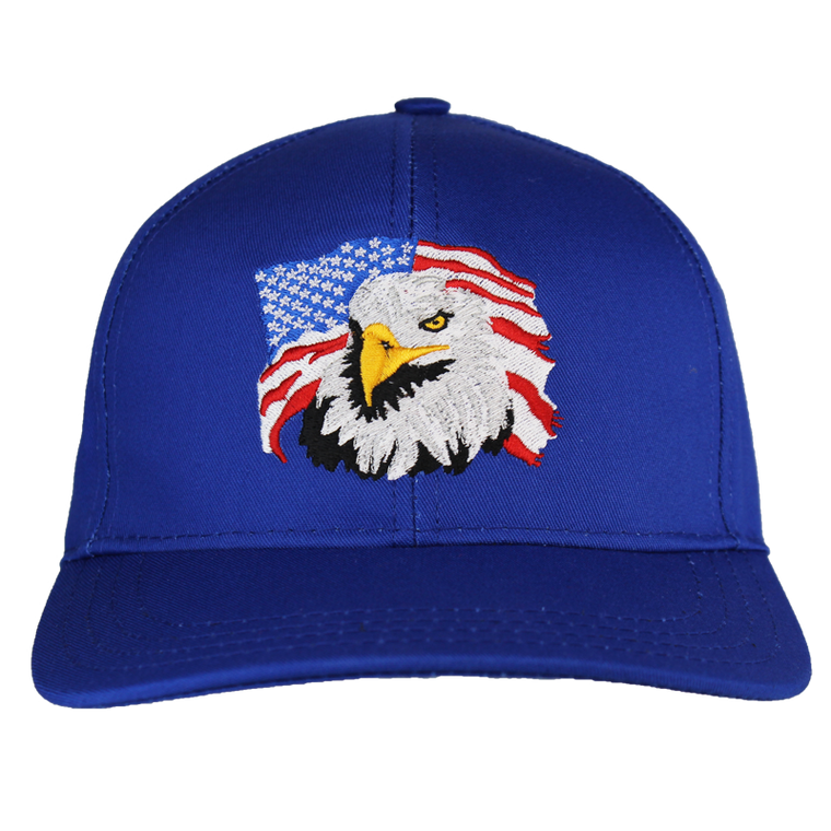 Front view of Made in the USA Embroidered Eagle Flag Cap featuring bald eagle and U.S. flag.