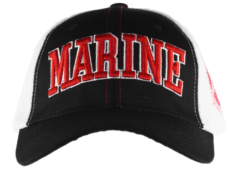 Front view of US Marines Mesh Printed Cap with 3D embroidered Marines lettering and structured foam panel.