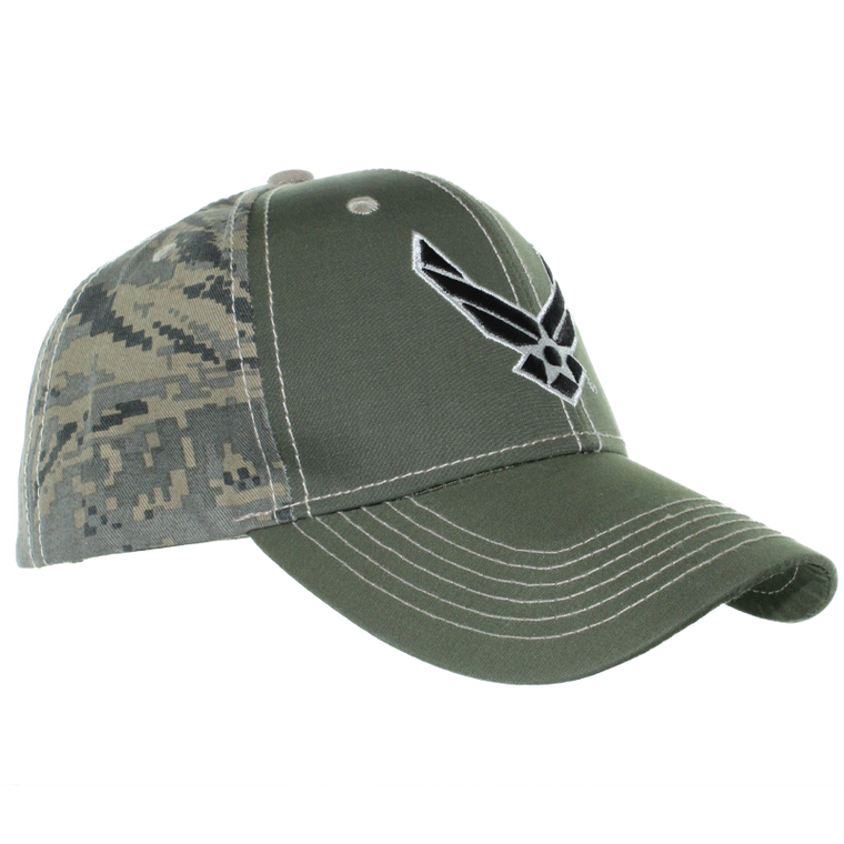Left side view of Air Force neutral camo cap showing curved brim and camouflage pattern.