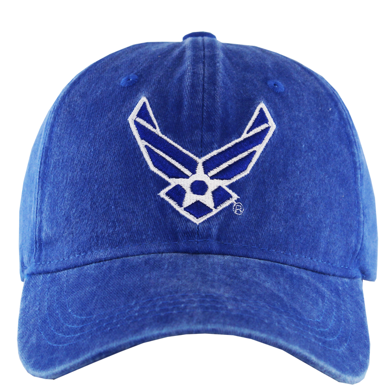 Front view of U.S. Air Force Pigment Cap featuring embroidered Air Force emblem and pigment-washed finish.