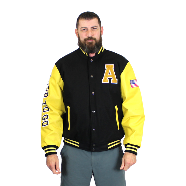 JWM Military Mens Leather Polyester Embroidered Varsity Jacket