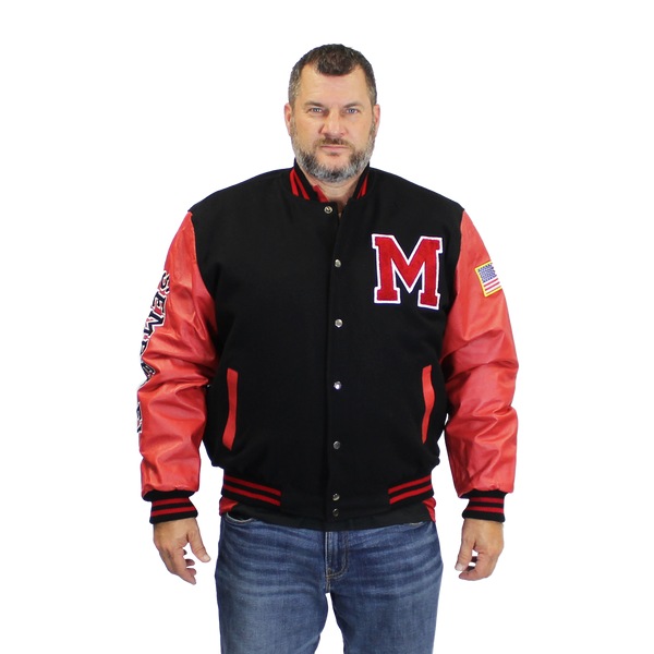 JWM Military Mens Leather Polyester Embroidered Varsity Jacket