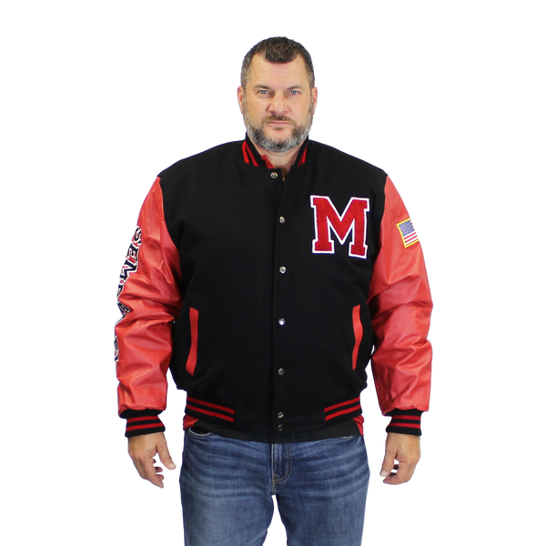 JWM Military Mens Leather Polyester Embroidered Varsity Jacket (Navy /  Grey-Navy, XX-Large)