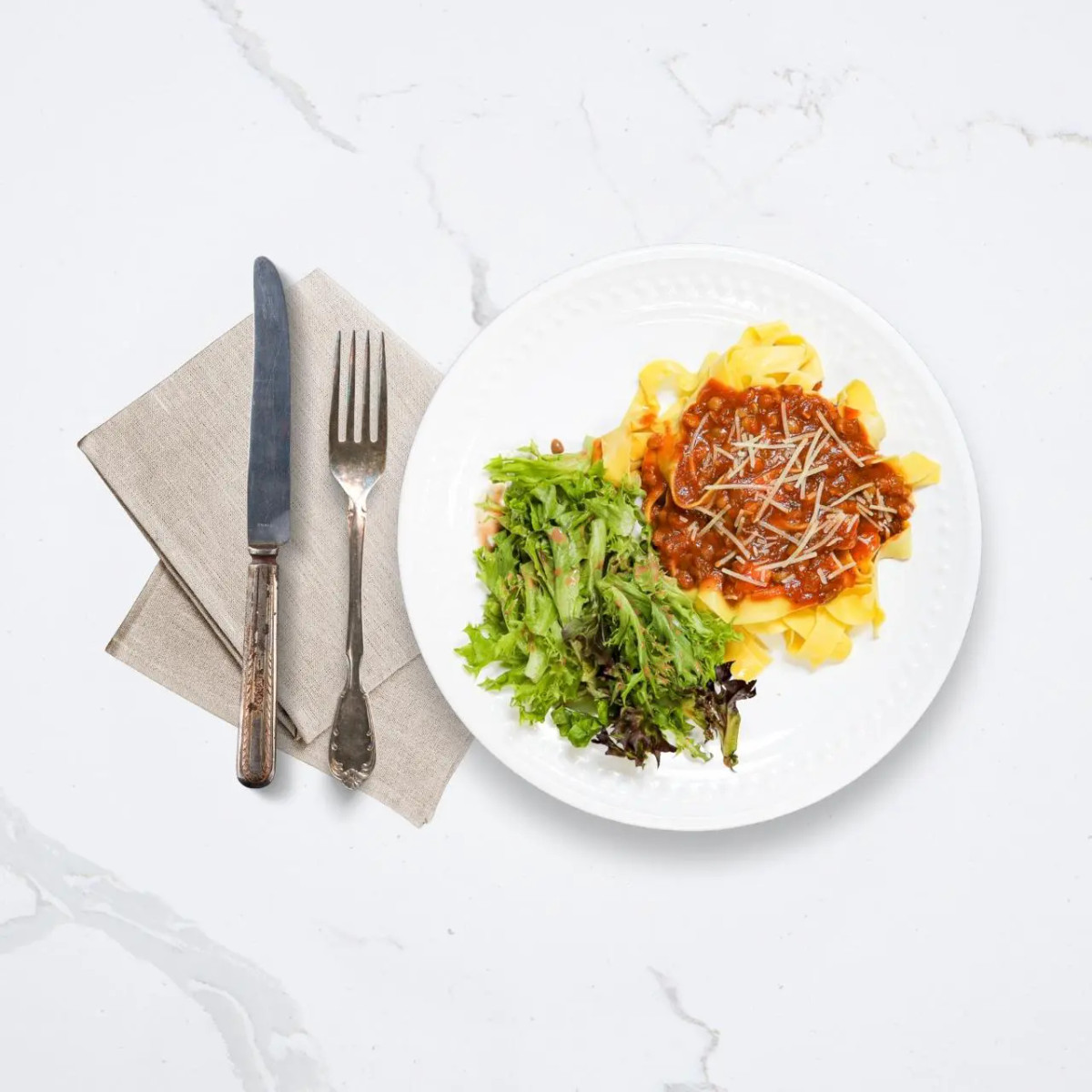 Vegetarian Spaghetti Lentil Bolognese with Salad - Seattle Suttons Healthy