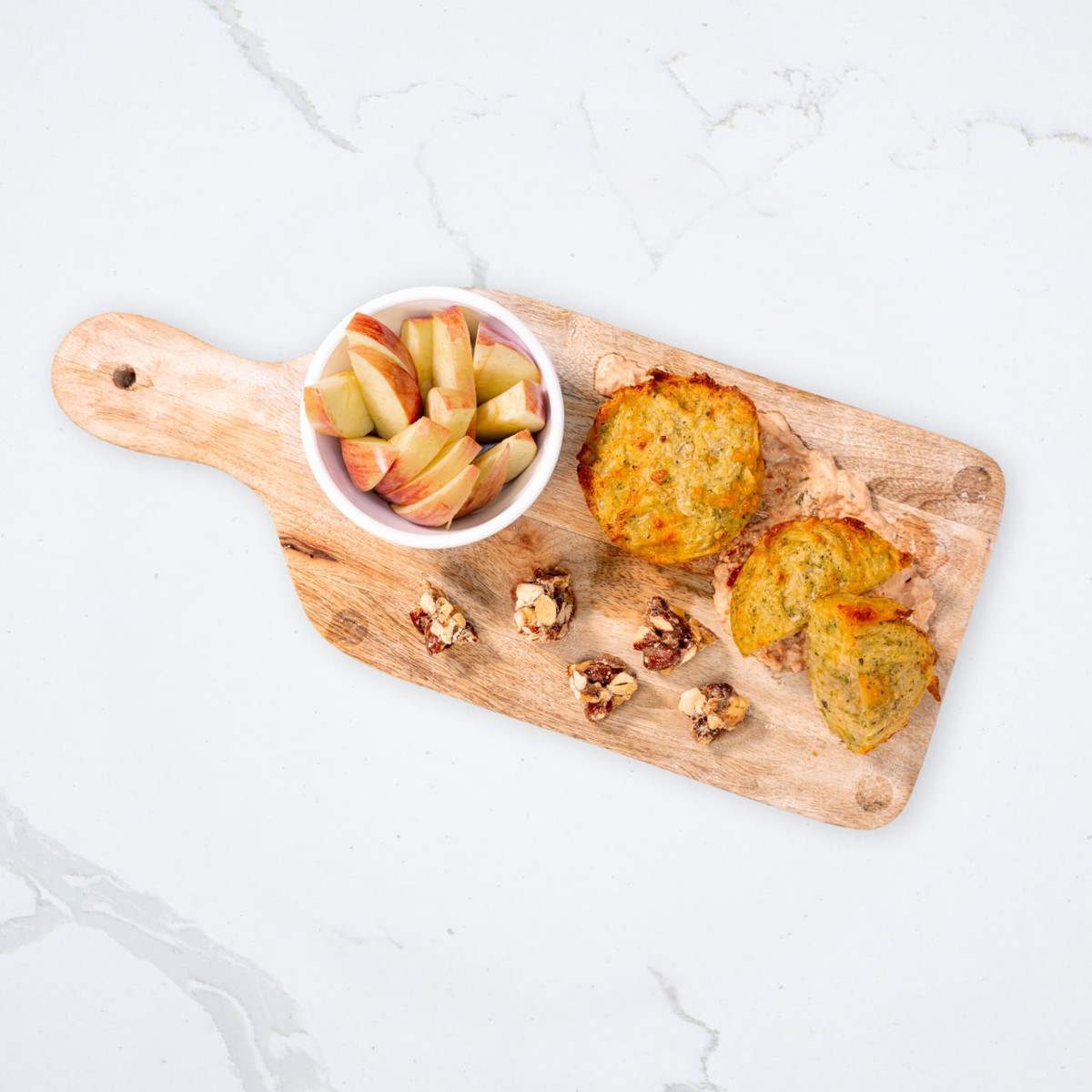 Broccoli Cheddar Fritter with Fresh Fruit and Pecan Clusters - Seattle Suttons Healthy Eating
