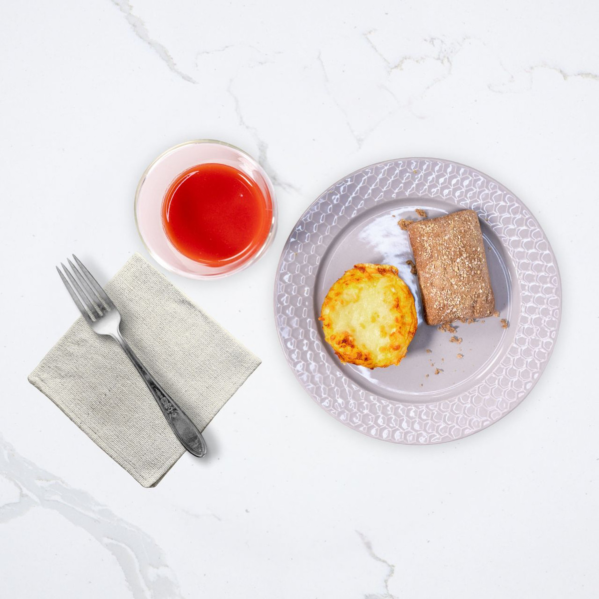 Swiss Cheese Egg Bake with Roll and Tomato Juice - Seattle Sutton's Healthy Eating