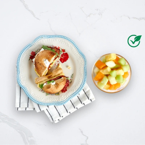 Vegetarian Bacon & Egg Bagel Sandwich with Fruit - Seattle Sutton's Healthy Eating