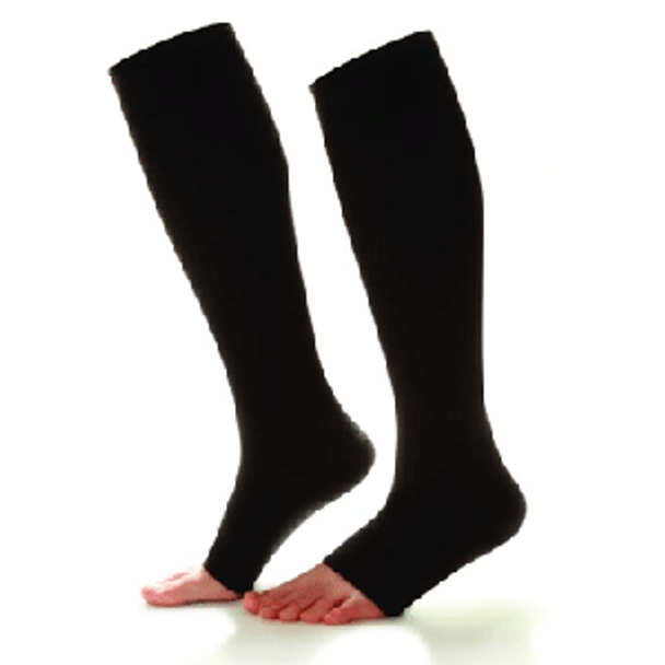 COMFORT COLLECTION Open-Toe Compression Socks (Large, Black) - 15-20mmHg