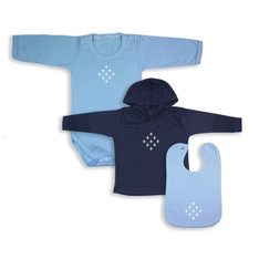 Diamond 9 Babywear Bundle - Blue Full Sleeve Bodysuit, Navy Hoodie & Blue Bib Diamond 9 Babywear Bundle - Blue Full Sleeve Bodysuit, Navy Hoodie & Blue Bib