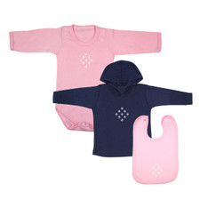 Diamond 9 Babywear Bundle - Pink Full Sleeve Bodysuit, Navy Hoodie & Pink Bib Diamond 9 Babywear Bundle - Pink Full Sleeve Bodysuit, Navy Hoodie & Pink Bib
