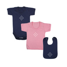 Diamond 9 Babywear Bundle - Navy Short Sleeve Bodysuit, Pink T-Shirt & Navy Bib Diamond 9 Babywear Bundle - Navy Short Sleeve Bodysuit, Pink T-Shirt & Navy Bib