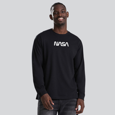NASA Small White Print Worm Logo Long Sleeve T