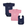 Diamond 9 Babywear Bundle - Navy Short Sleeve Bodysuit, Pink T-Shirt & Navy Bib