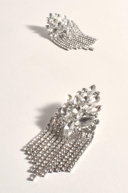 Jewelled Tassel Cocktail Earrings Crystal/Silver