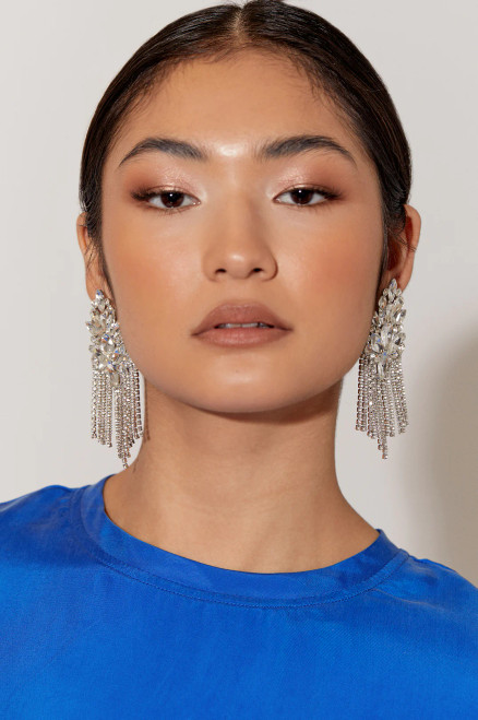 Jewelled Tassel Cocktail Earrings Crystal/Silver