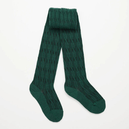 Lamington Merino Wool Cable Knit Tights Forest Green