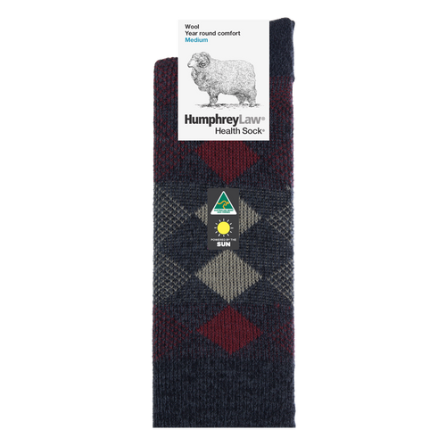 95% Wool Jacquard Patterned Health Sock® Style 12C Charcoal Burgandy